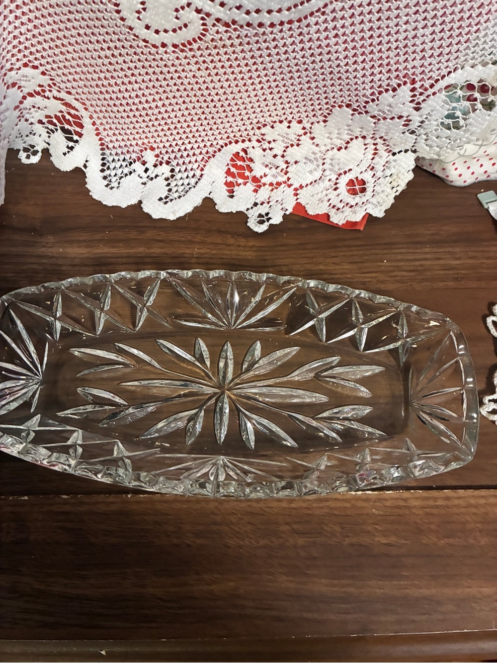 Vintage Hazel Atlas Clear Cut Glass Decorative Serving Tray Celery Dish 9.5”